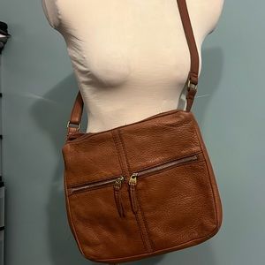 Fossil brown, leather shoulder bag, Crossbody